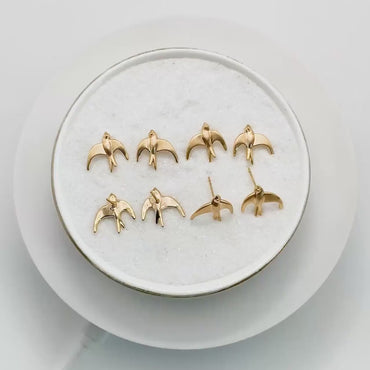 10pcs Gold Brushed Swallow Earrings 14x14mm, 18K Real Gold Plated Brass Bird Stud Earrings (GB-4620)