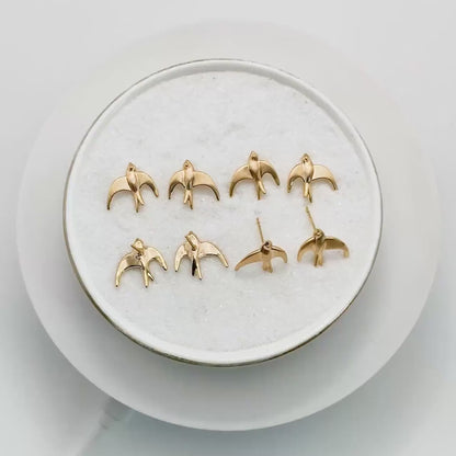 10pcs Gold Brushed Swallow Earrings 14x14mm, 18K Real Gold Plated Brass Bird Stud Earrings (GB-4620)