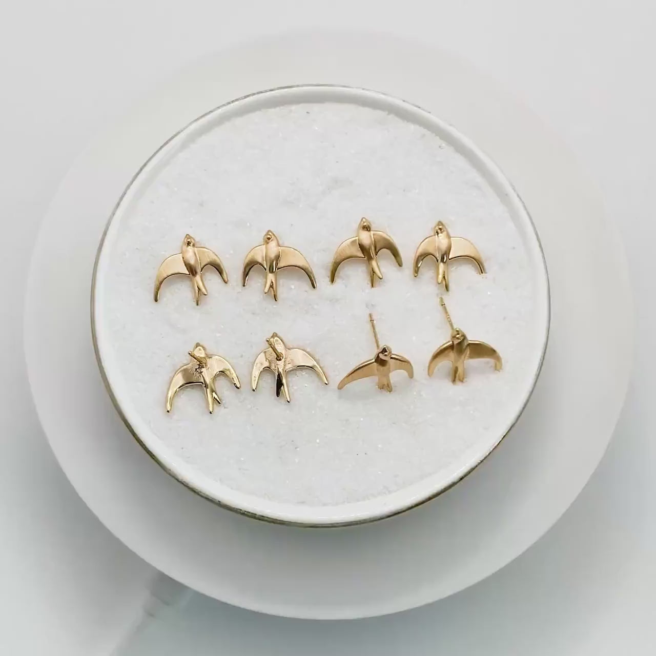 10pcs Gold Brushed Swallow Earrings 14x14mm, 18K Real Gold Plated Brass Bird Stud Earrings (GB-4620)