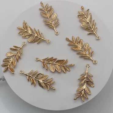 10pcs Gold Branch Charm Connectors 43x17mm, Real Gold plated Brass, Branch Pendants with Two Loops (GB-3622-F)