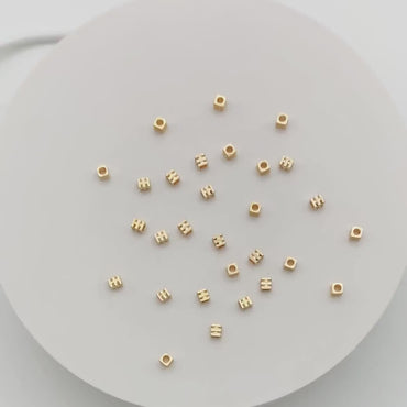 20pcs Gold Cube Spacer Beads 3mm, Real Gold plated Brass Square Beads, Lead Nickel Free (GB-3188)