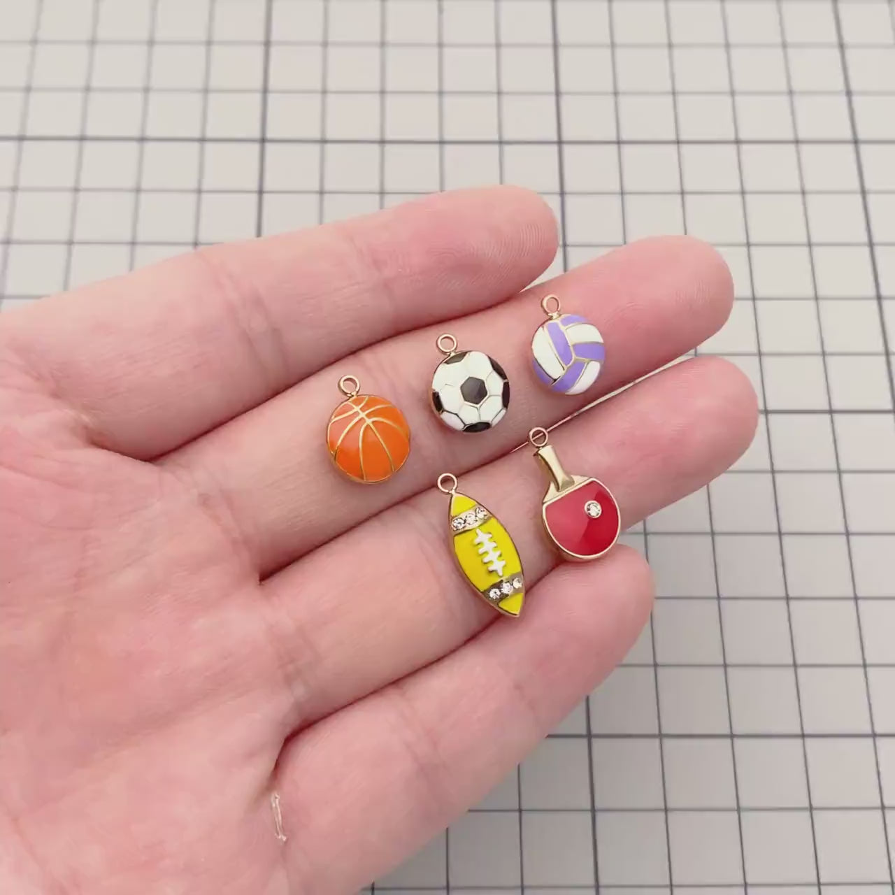 4pcs Enamel Sports Charms, PVD Gold Stainless Steel, Jewelry Making Supply (GB-4702)