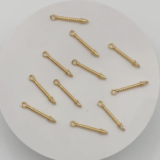 4pcs CZ Pave Bar Charms, 18K Gold plated Brass Stick Pendants (GB-2422)