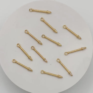 4pcs CZ Pave Bar Charms, 18K Gold plated Brass Stick Pendants (GB-2422)