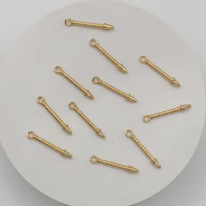 4pcs CZ Pave Bar Charms, 18K Gold plated Brass Stick Pendants (GB-2422)