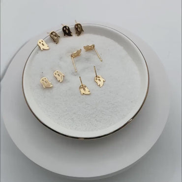 10pcs Gold Ghost Earrings 9x6mm, Gold Plated Brass Minimalist Stud Earrings (GB-3312-A)