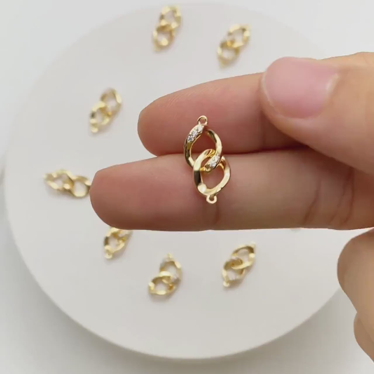 4pcs Micro Pave Chain Connector, Gold plated Brass Links with 2 Loops, CZ Rhinestone Pave Charm Pendants (GB-2197-A)