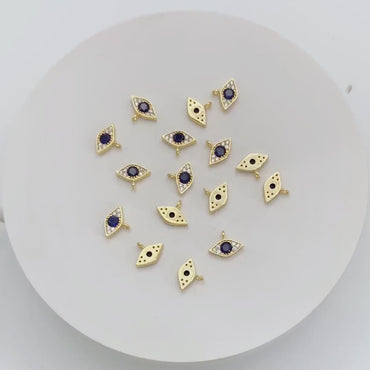 4pcs CZ Pave Blue Evil Eye Charm 12x9mm, Real Gold plated Brass Eye Charm (GB-1819-L)