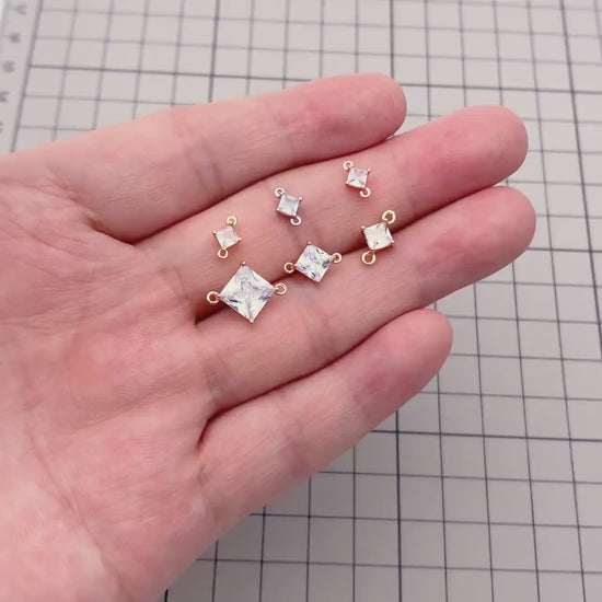 10pcs CZ Pave Rhombus Charm Connectors , Real Gold/ Rhodium plated Brass, Square Geometric Charm Pendants (GB-503)