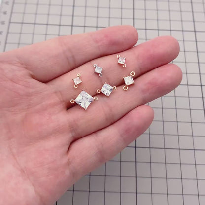 10pcs CZ Pave Rhombus Charm Connectors , Real Gold/ Rhodium plated Brass, Square Geometric Charm Pendants (GB-503)