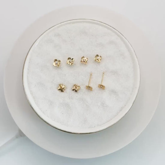 10pcs CZ Pave Gold/ Silver Flower Earrings 6mm, 18K Gold/ Rhodium plated Brass, Floral Stud Earrings  (GB-3381-J)