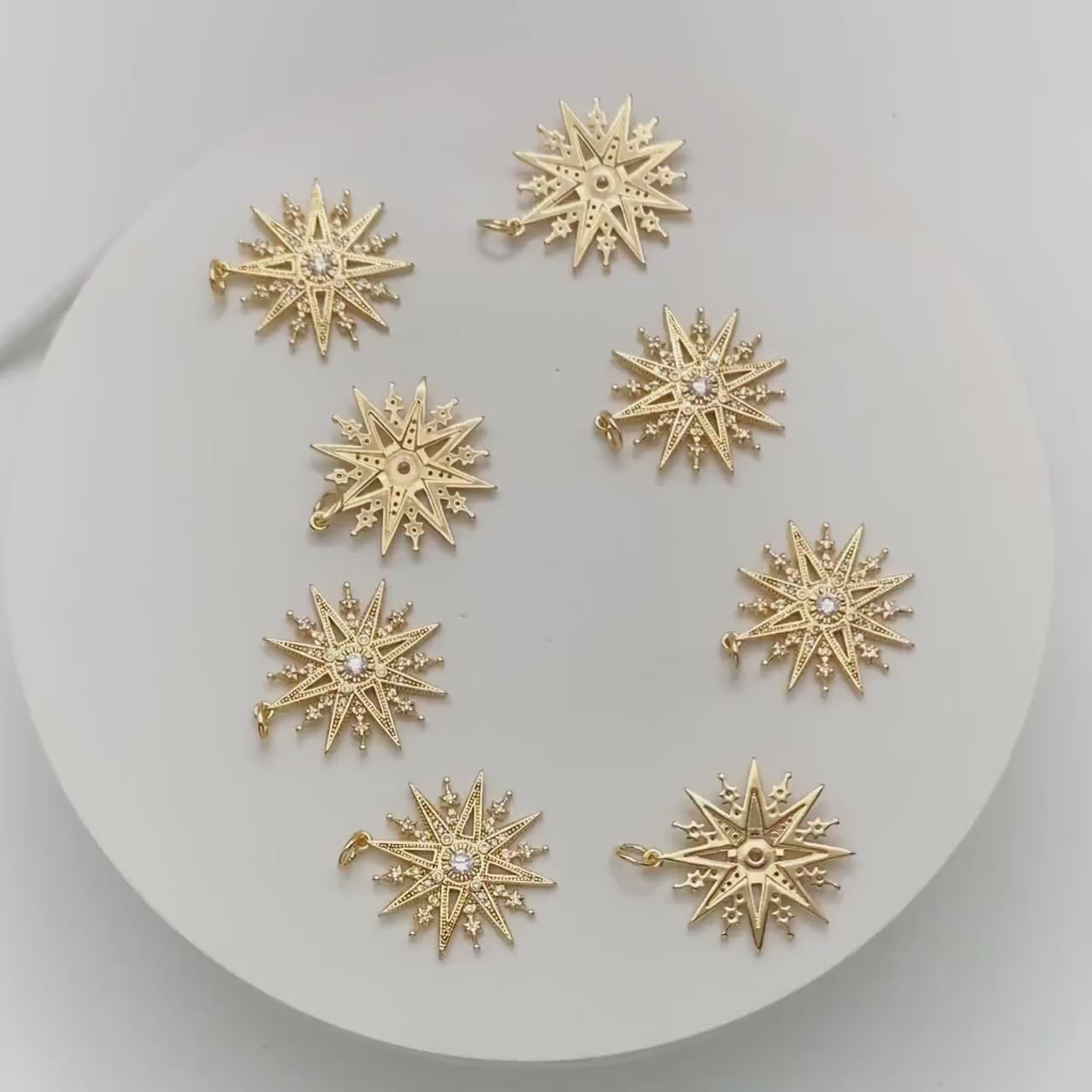 4pcs Gold plated Brass North Star Charms 25x23mm, CZ Paved Star Pendants (GB-1048-M)