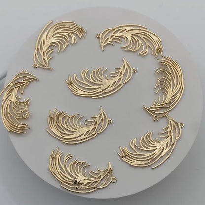 4pcs Gold Feather Connector with two Loops, 42x23mm, Gold plated Brass, Jewelry Making, Diy Material, Jewelry Supplies (GB-3617)