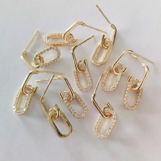 4pcs CZ Pave Oval Ear Posts 22x7mm, 18k Gold Plated Brass, Quality Stud Earring  (#GB-1614)