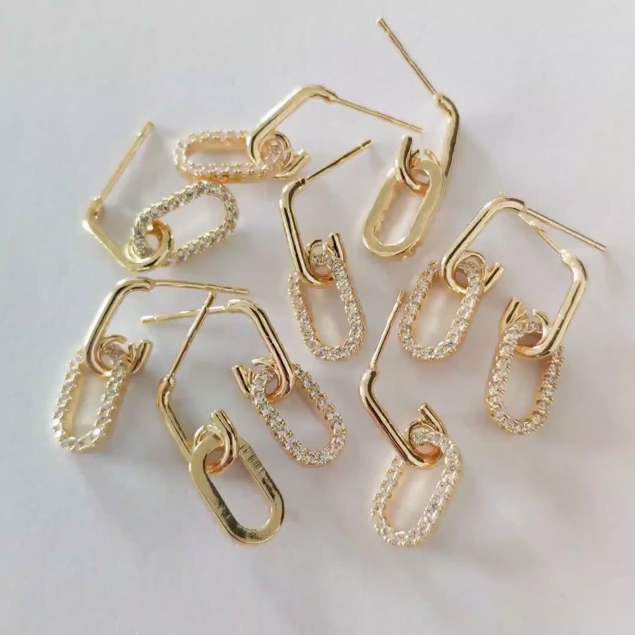 4pcs CZ Pave Oval Ear Posts 22x7mm, 18k Gold Plated Brass, Quality Stud Earring  (#GB-1614)