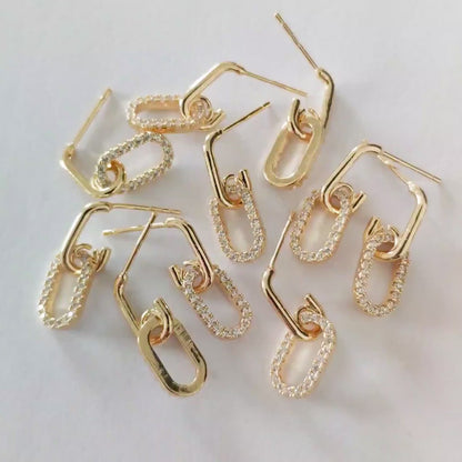 4pcs CZ Pave Oval Ear Posts 22x7mm, 18k Gold Plated Brass, Quality Stud Earring  (#GB-1614)