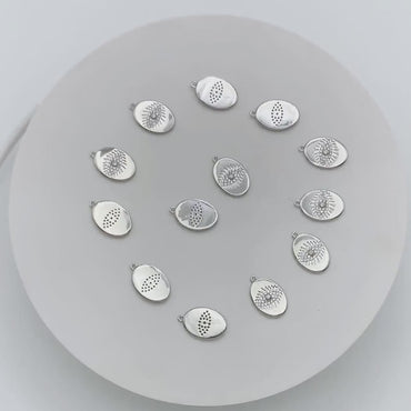 4pcs CZ Pave Silver tone Oval Evil Eye Charm 15.5x10mm, Rhodium plated brass, Evil Eye Pendants (GB-4085-I)