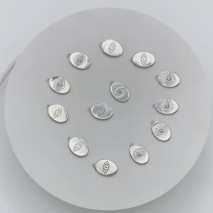 4pcs CZ Pave Silver tone Oval Evil Eye Charm 15.5x10mm, Rhodium plated brass, Evil Eye Pendants (GB-4085-I)