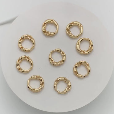 10pcs Gold Irregular Round Charms, Gold plated Brass Circle Pendant (#GB-2750-E)