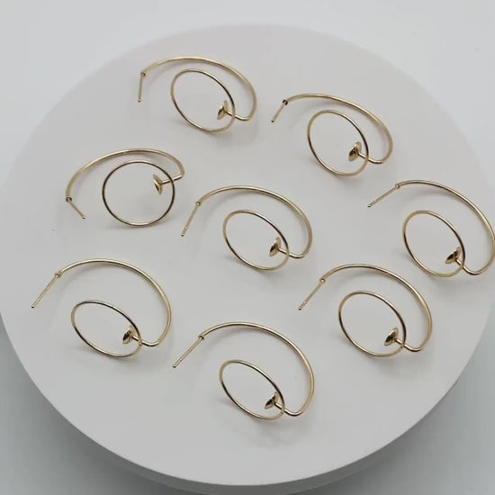 4pcs Gold C Shap Earring with Hoop, Real Gold plated Brass, Circle Stud Earring with 5mm Cup (GB-3919)