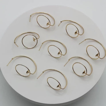 4pcs Gold C Shap Earring with Hoop, Real Gold plated Brass, Circle Stud Earring with 5mm Cup (GB-3919)