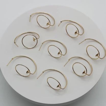 4pcs Gold C Shap Earring with Hoop, Real Gold plated Brass, Circle Stud Earring with 5mm Cup (GB-3919)