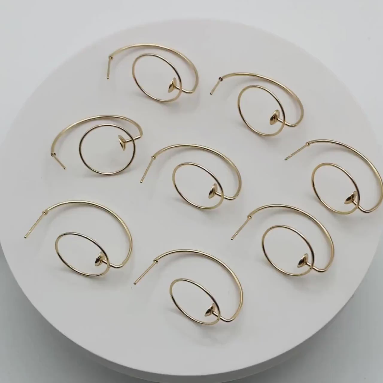 4pcs Gold C Shap Earring with Hoop, Real Gold plated Brass, Circle Stud Earring with 5mm Cup (GB-3919)
