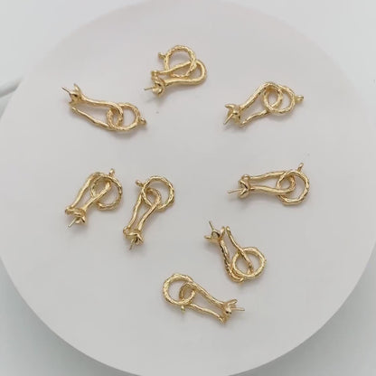 4pcs Gold plated Brass Charm Connector, DIY Pearl Peg Mounts, Half Drilled Pearl Settings  (GB-2935)