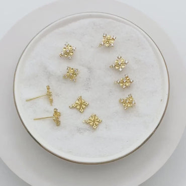 10pcs CZ Pave Cross stud Earring with Loop, 10mm, Flower Earring Studs (#GB-1749)