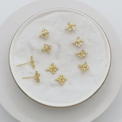 10pcs CZ Pave Cross stud Earring with Loop, 10mm, Flower Earring Studs (#GB-1749)
