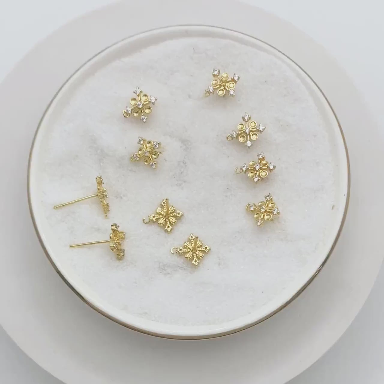 10pcs CZ Pave Cross stud Earring with Loop, 10mm, Flower Earring Studs (#GB-1749)
