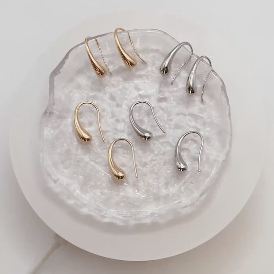 10pcs Gold/ Silver Tone Teardrop Earring Hooks, 18K Gold/ Rhodium Plated Brass, Simple Earwire Earrings (GB-3022-C)