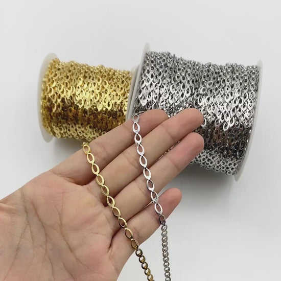 Gold/ Silver tone Specialty Chains, Gold/ Rhodium plated Brass, Link Size 4x8mm, Bulk Chain Wholesale (#LK-232)/ 1 Meter=3.3 ft