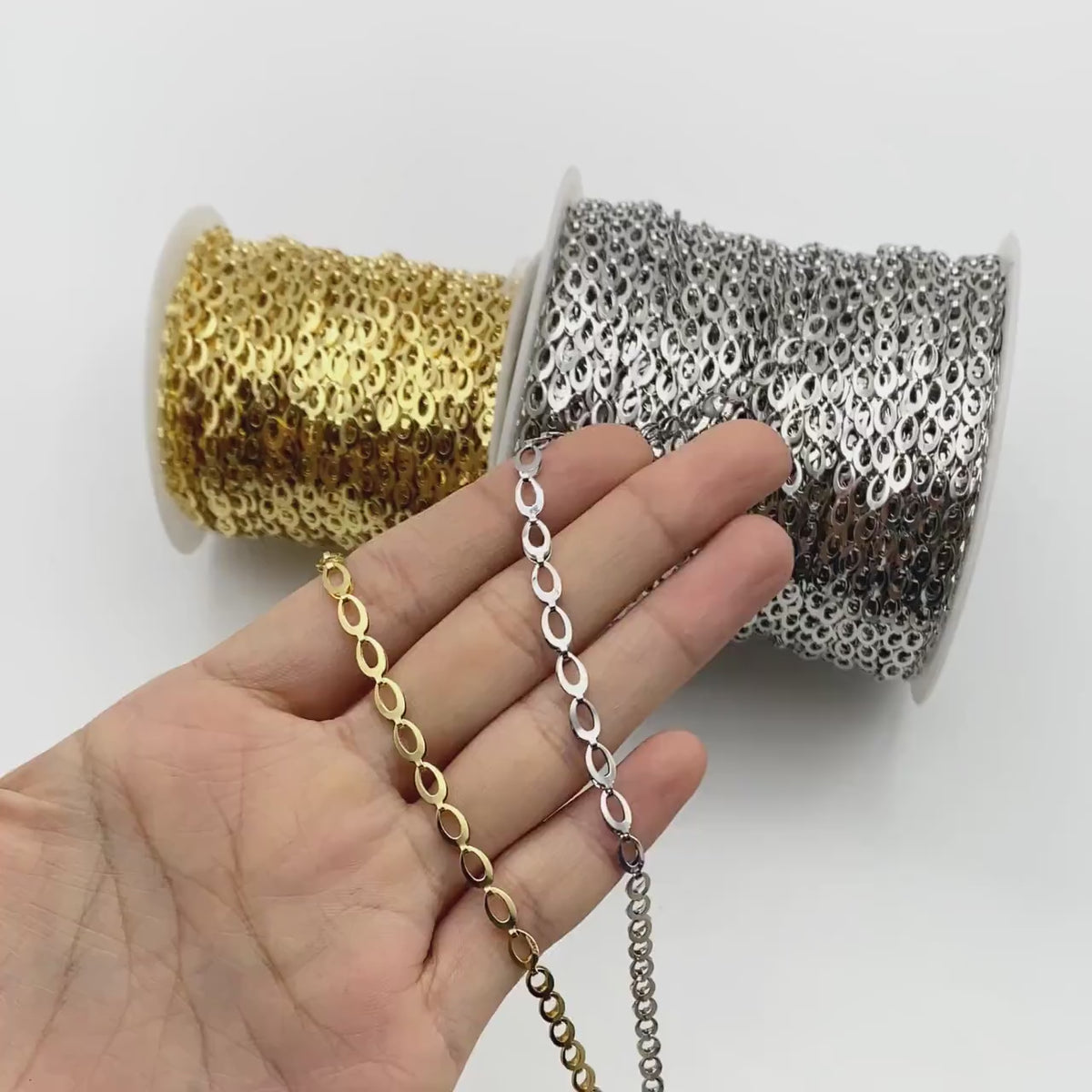 Gold/ Silver tone Specialty Chains, Gold/ Rhodium plated Brass, Link Size 4x8mm, Bulk Chain Wholesale (#LK-232)/ 1 Meter=3.3 ft
