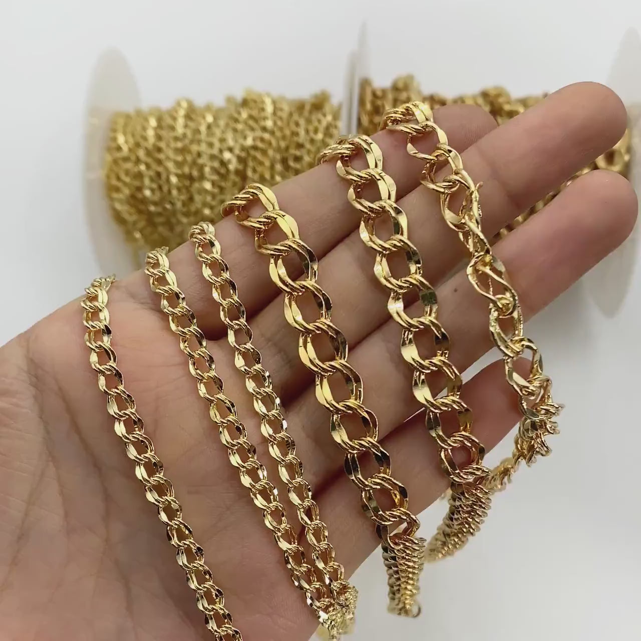 Gold plated Brass Curb Chains 5/ 8.8mm, Double Link Chain Findings Wholesale (#LK-325)/ 1 Meter=3.3 ft