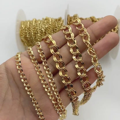 Gold plated Brass Curb Chains 5/ 8.8mm, Double Link Chain Findings Wholesale (#LK-325)/ 1 Meter=3.3 ft