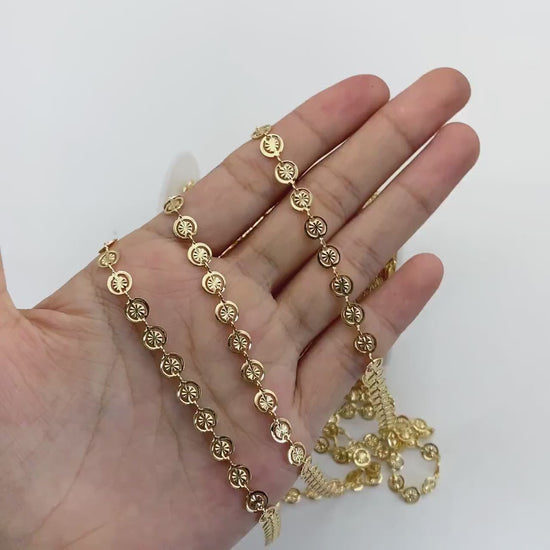 Gold/ Silver Round Disc Chains 6mm, Gold/ Rhodium plated Brass, Disk Coin Geometric Chain (#LK-582)/ 1 Meter=3.3ft