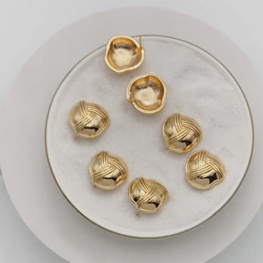 4pcs Gold Knot Stud Earrings: 18K Gold Plated Brass, 17mm (GB-4328)