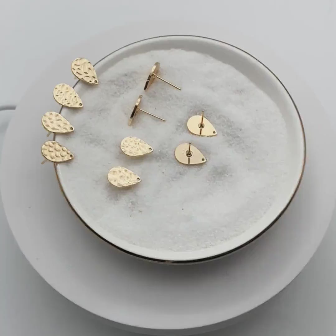 10pcs Gold Teardrop Earring with Loop, 11.5x8mm, 18K Gold Plated Brass Geometric Earring Studs (GB-1295-A)