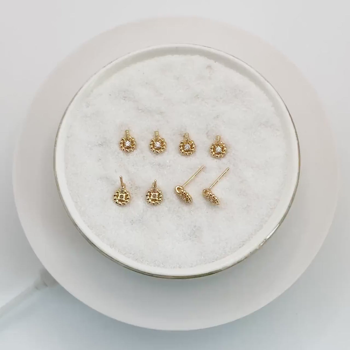 10pcs CZ Pave Round Earrings, Gold Plated Brass Dainty Stud Earrings (GB-4451)