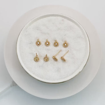 10pcs CZ Pave Round Earrings, Gold Plated Brass Dainty Stud Earrings (GB-4451)