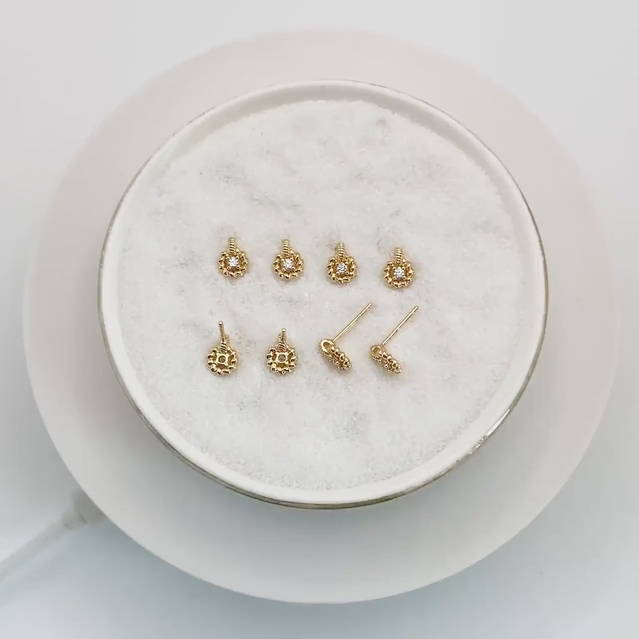 10pcs CZ Pave Round Earrings, Gold Plated Brass Dainty Stud Earrings (GB-4451)
