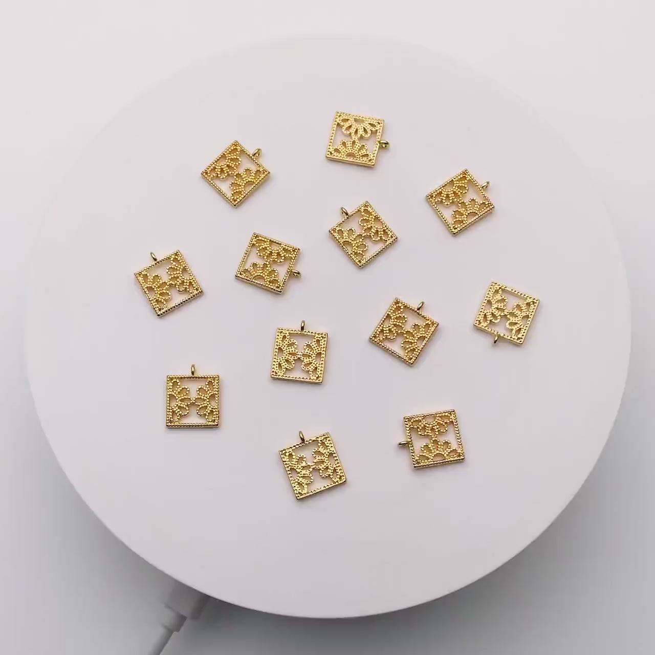 10pcs Gold plated Brass Floral Pendants 13x11mm, Filigree Hollow Flower Pendants, Lead Nickel Free (GB-353)