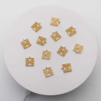 10pcs Gold plated Brass Floral Pendants 13x11mm, Filigree Hollow Flower Pendants, Lead Nickel Free (GB-353)
