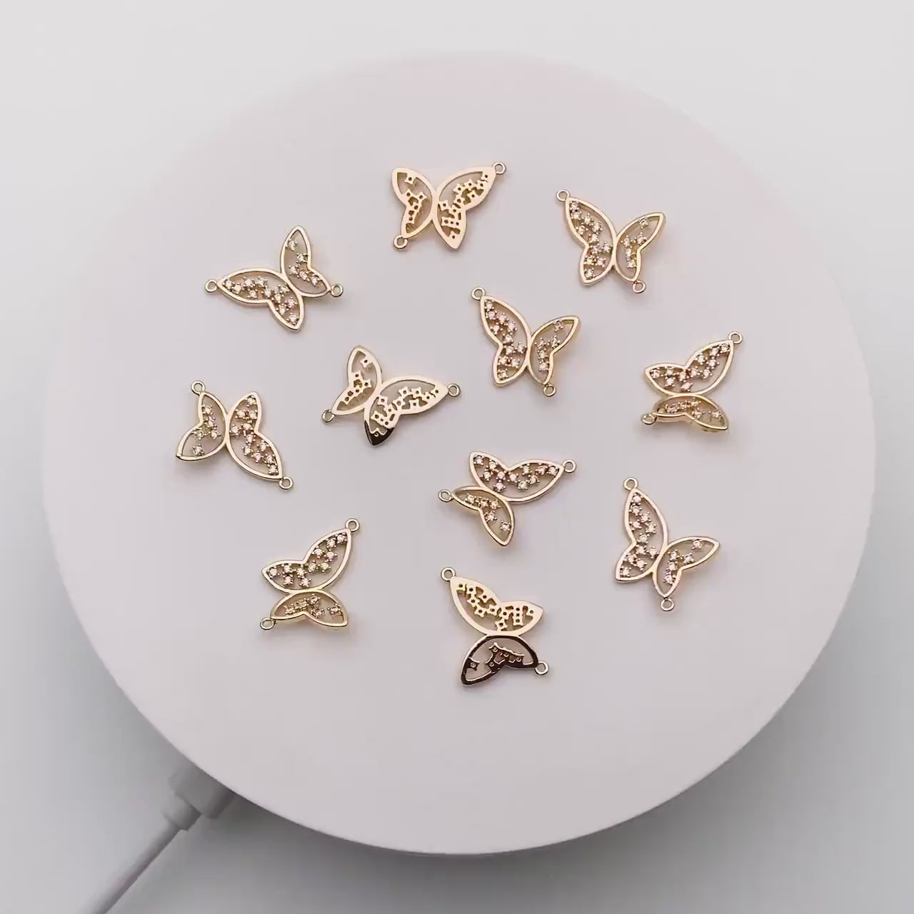 4pcs CZ Pave Gold Butterfly Connector 21x16mm, 18K Gold plated Brass, Butterfly Charms Pendants (GB-2535-J)