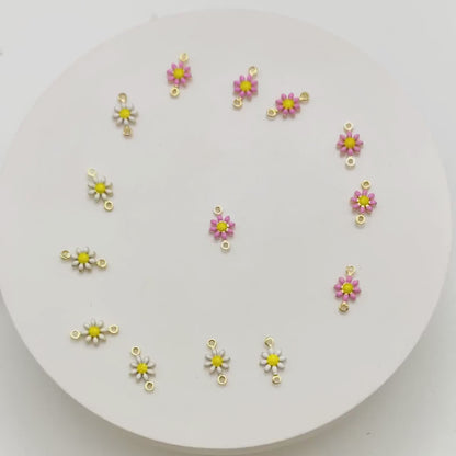 10pcs Gold Enamel Flower Charm Connectors 13x7.5mm, 18K Gold plated Brass, Floral Pendants with Loops (GB-4436)