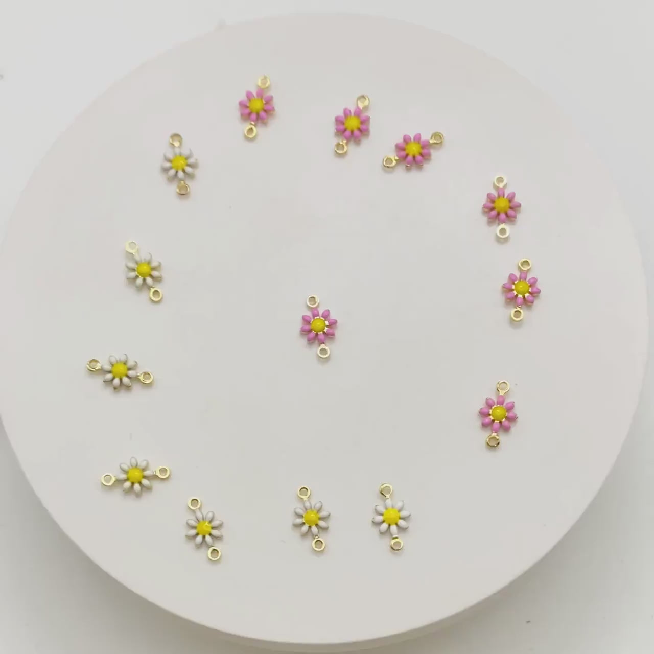 10pcs Gold Enamel Flower Charm Connectors 13x7.5mm, 18K Gold plated Brass, Floral Pendants with Loops (GB-4436)