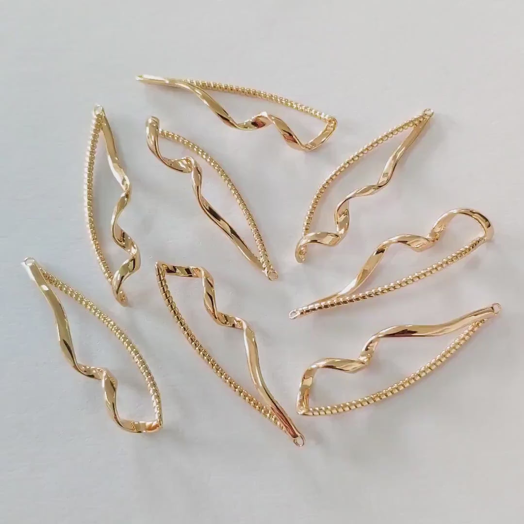4pcs Gold plated Brass Twist Wire Pendants, Earring Component Charms (GB-2658)