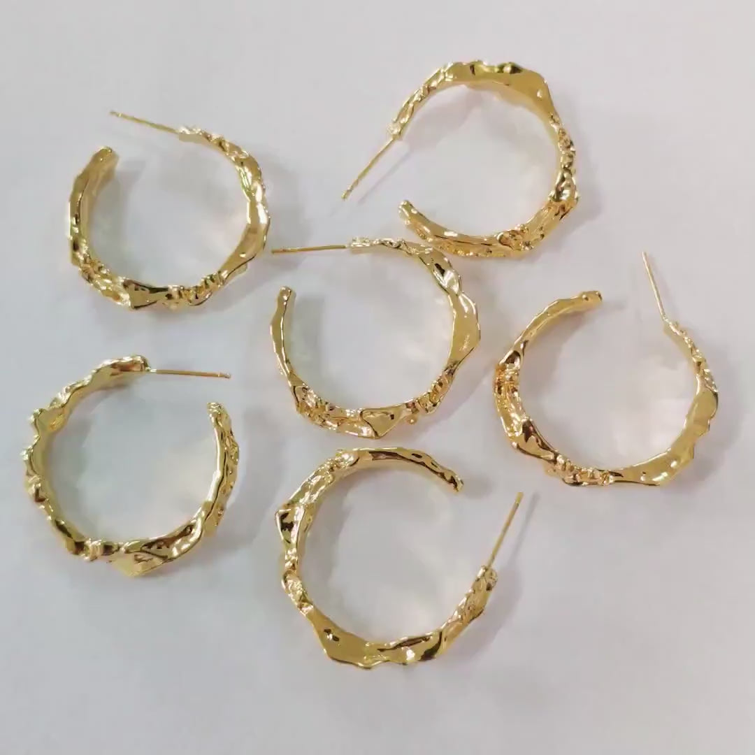 10pcs Gold/ Silver Tone Earring Posts 30mm, Geometric Round Stud Earring, Hammered Ear Findings (GB-1539)