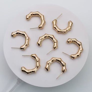 4pcs Gold Bamboo Earrings, Round Earring Hooks, Circle Hoop Earrings (GB-4266)